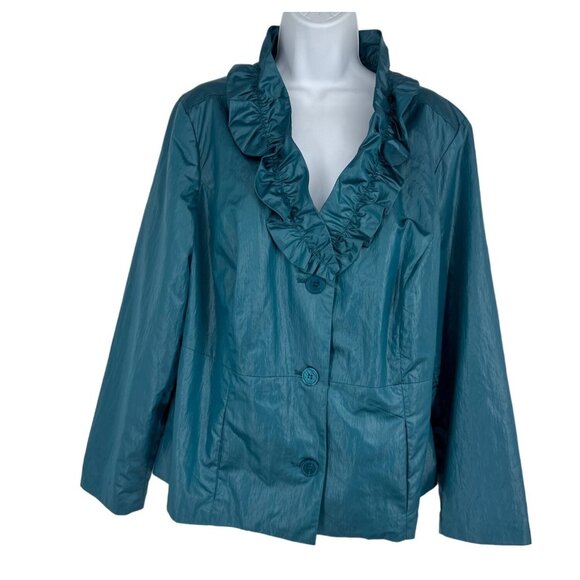 CJ Banks Long Sleeve Ruffle Collar Blazer Size 1X - Picture 1 of 10